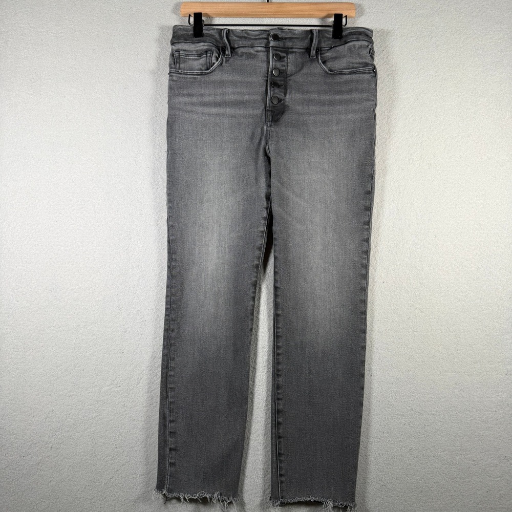 Good American Womens 12/31 High Rise Button Fly Raw Hem Jeans Black GLCE3344T